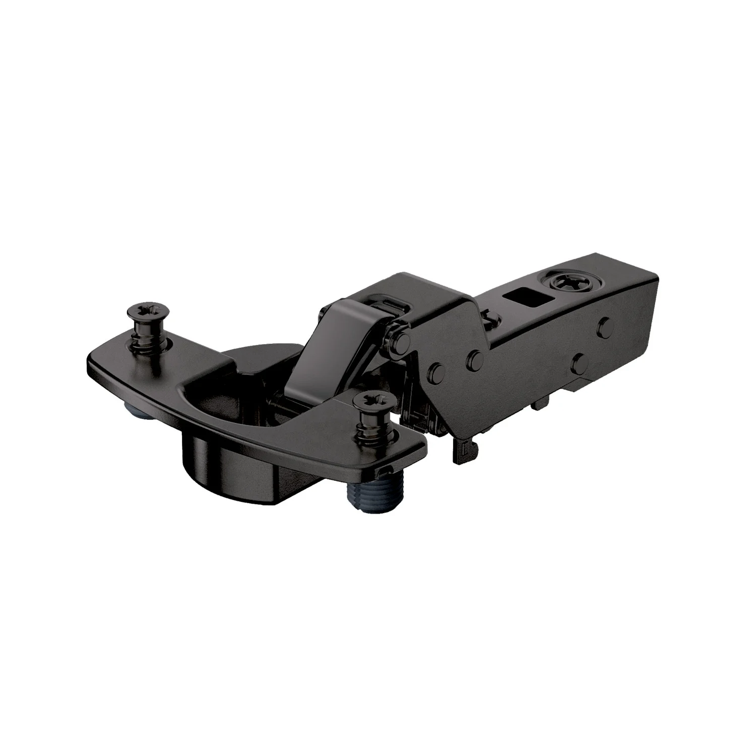 Bisagra superacodada para puertas gruesas Sensys, grosores de puerta hasta 32 mm, sin cierre automático (Sensys 8661), obsidian black, Arremetido, Ángulo de apertura 95°, TH-esquema de taladrado 52 x 5,5 mm, con tacos expandibles (ø 10 x 11)