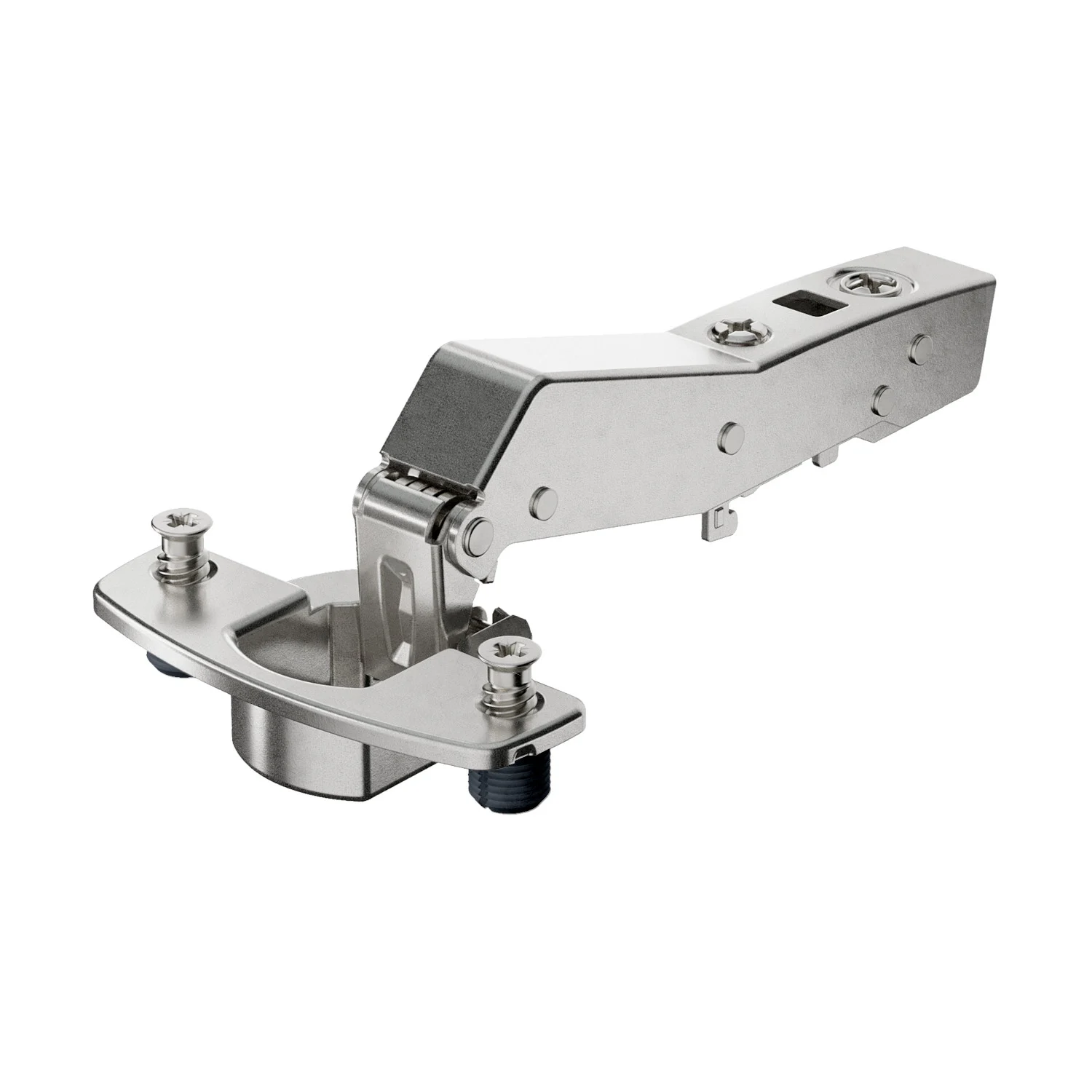 Bisagra recta de librillo angular Sensys W45 con amortiguación integrada (Sensys 8639i W45), Niquelado, Solapado, Ángulo de apertura 95°, TH-esquema de taladrado 52 x 5,5 mm, con tacos expandibles (ø 10 x 11)