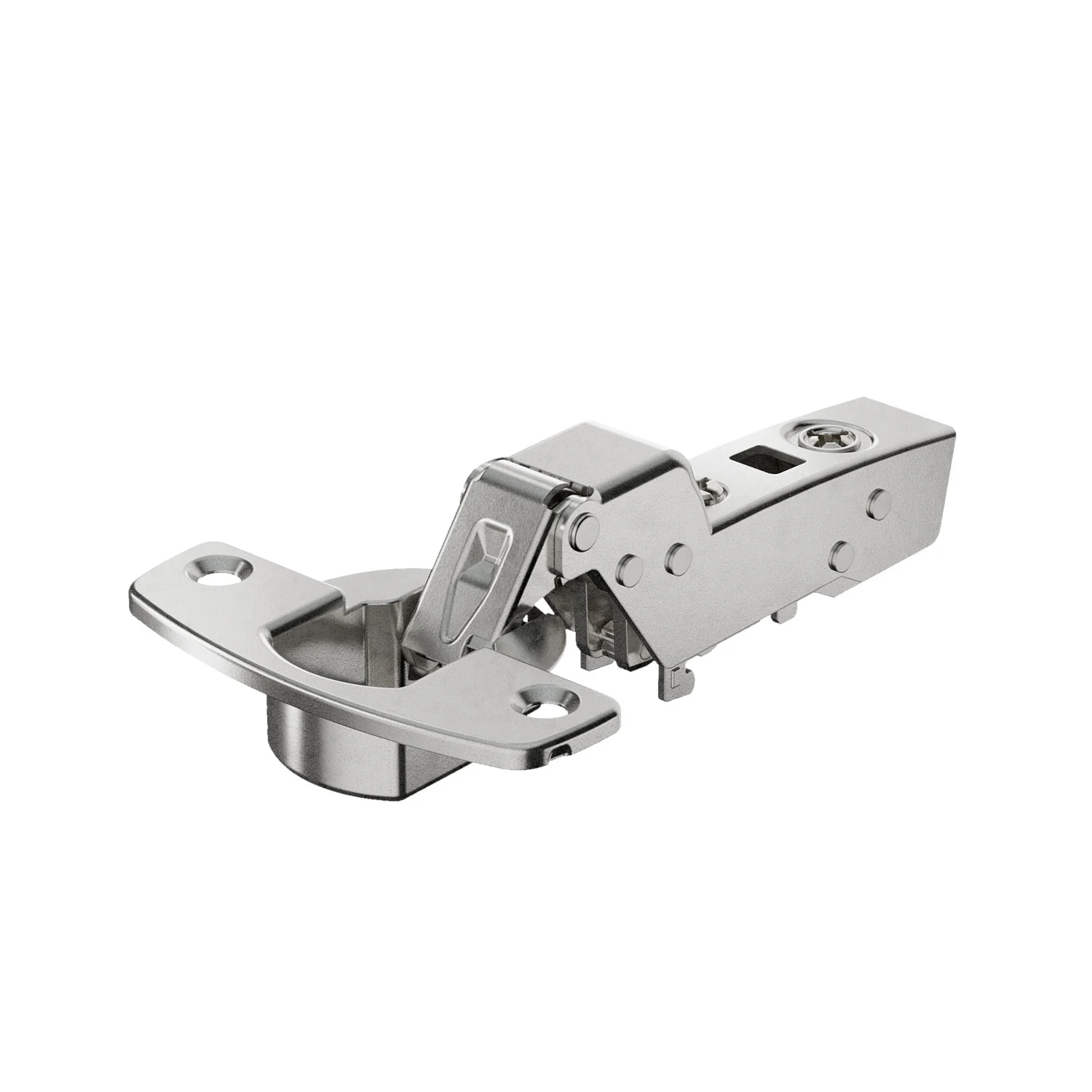 Bisagra superacodada Sensys 110° con amortiguación integrada (Sensys 8645i), Niquelado, Arremetido, Ángulo de apertura 110°, TH-esquema de taladros 52 x 5,5 mm, montaje con tirafondos