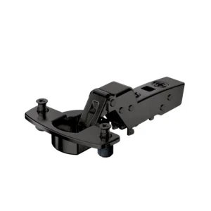 Bisagra superacodada Sensys 110° con amortiguación integrada (Sensys 8645i), obsidian black, Arremetido, Ángulo de apertura 110°, TH-esquema de taladros 52 x 5,5 mm, con tacos expandibles (ø 10 x 11)