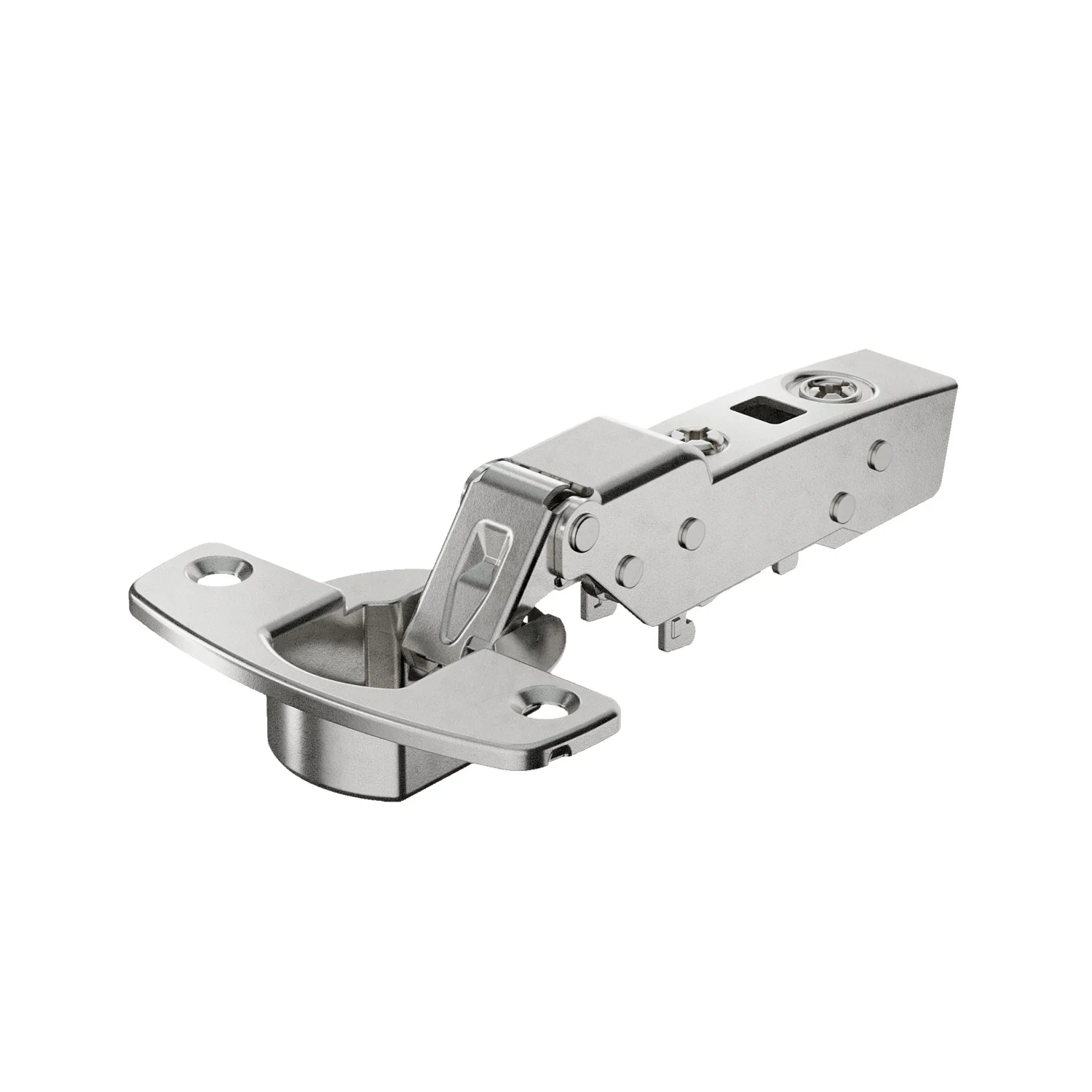 Bisagra acodada Sensys 110° con amortiguación integrada (Sensys 8645i), Niquelado, Semisolapado, Ángulo de apertura 110°, TH-esquema de taladros 52 x 5,5 mm, montaje con tirafondos