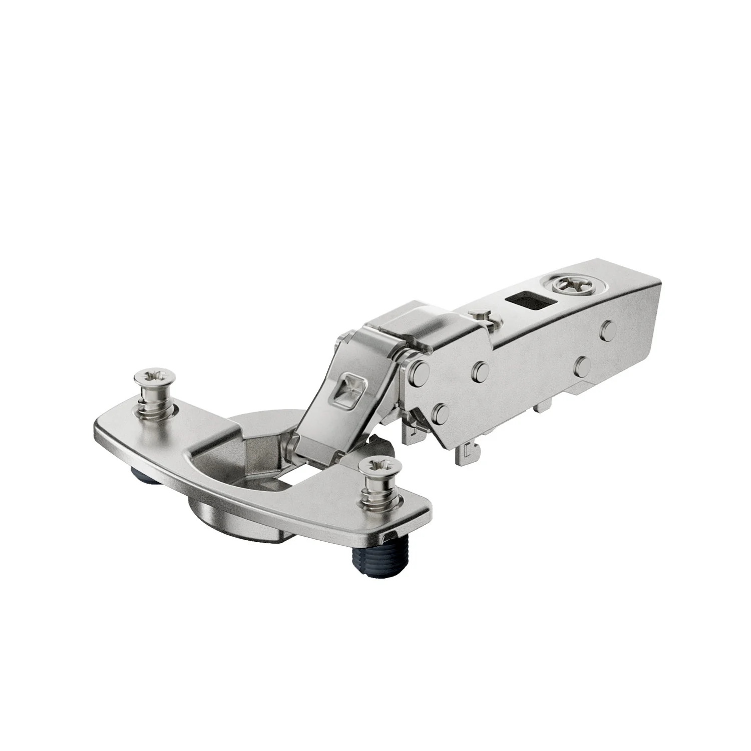 Bisagra acodada para puerta delgada Sensys, grosor de puerta a partir de 10 mm, con amortiguación integrada (Sensys 8646i), Niquelado, Semisolapado, Ángulo de apertura 110°, TB-esquema de taladrado 45 x 9,5 mm, con tacos expandibles (ø 8 x 8)