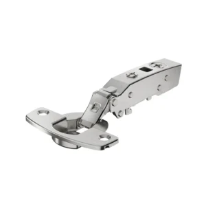 Bisagra recta para puerta delgada Sensys, grosor de puerta a partir de 10 mm, con amortiguación integrada (Sensys 8646i), Niquelado, Solapado, Ángulo de apertura 110°, TH-esquema de taladrado 52 x 5,5 mm, montaje con tirafondos