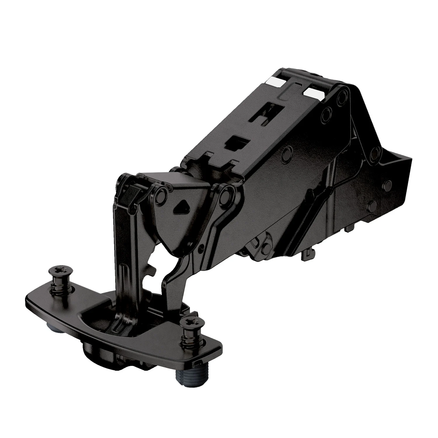 Bisagra acodada de gran ángulo Sensys, con resalte cero, sin cierre automático (Sensys 8687), obsidian black, Semisolapado, Ángulo de apertura 165°, TH-esquema de taladrado 52 x 5,5 mm, con tacos expandibles (ø 10 x 11)