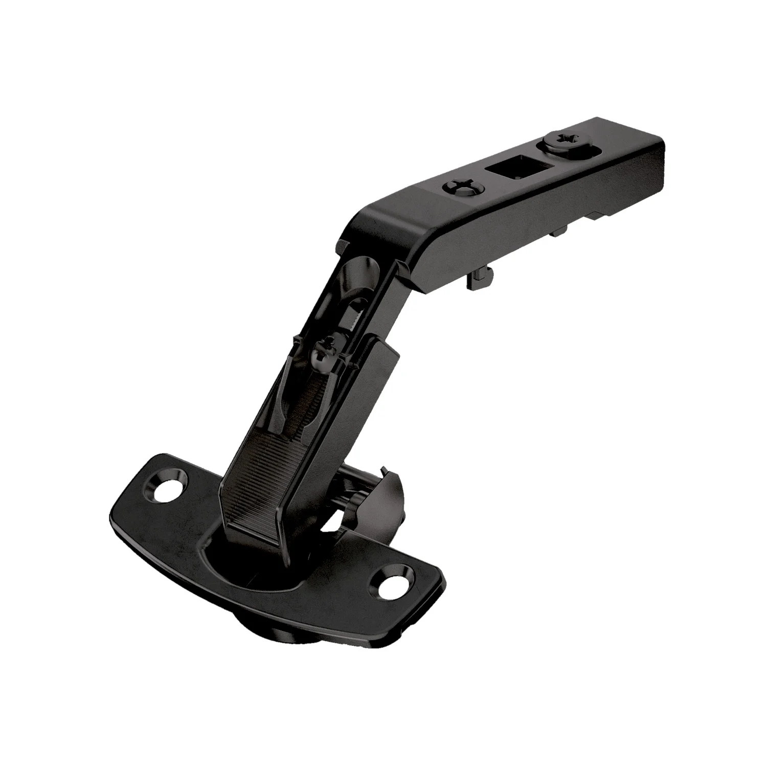 Bisagra recta para puertas plegables de armario de esquina sin cierre automático (Intermat 9930), obsidian black, Solapado, Ángulo de apertura 50° / 65°, esquema de taladros TB 45 x 9,5 mm, montaje con tirafondos