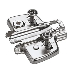 Suplemento de avión con Ajuste de altura directo, Niquelado, Hilera de taladros 37 x 32 mm, Hettich Direkt con resalte piloto y tornillos especiales (para taladro ø 5 x 7,5 mm), calce 0.0 mm