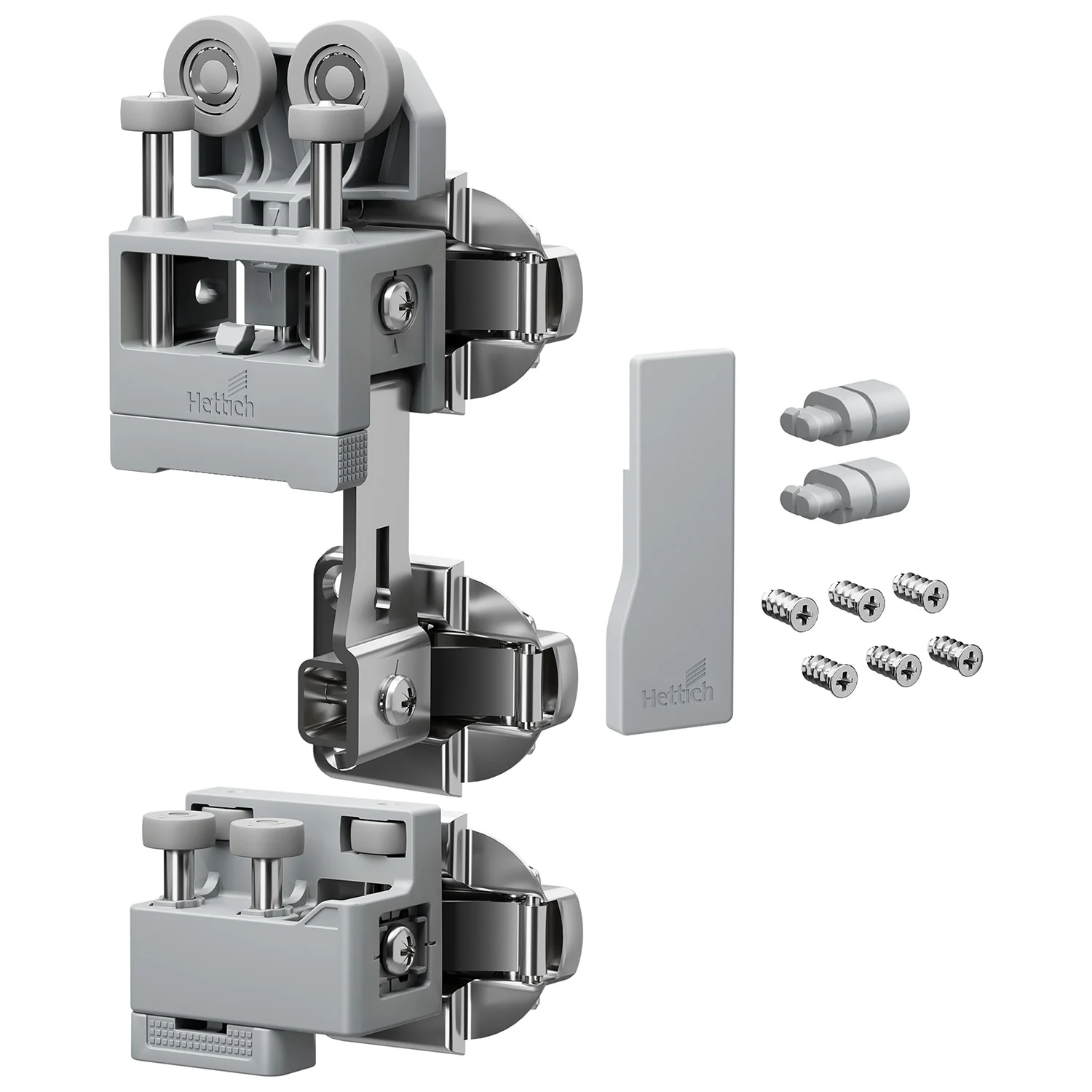 WingLine L, Set de herrajes pesado con guía inferior, 25 kg, Gris, a la derecha, sin cierre automático