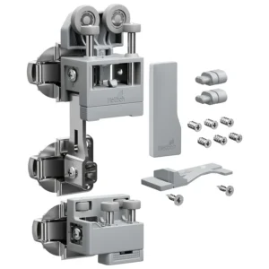 WingLine L, Set de herrajes pesado con guía inferior, 25 kg, Gris, a la izquierda, con cierre automático