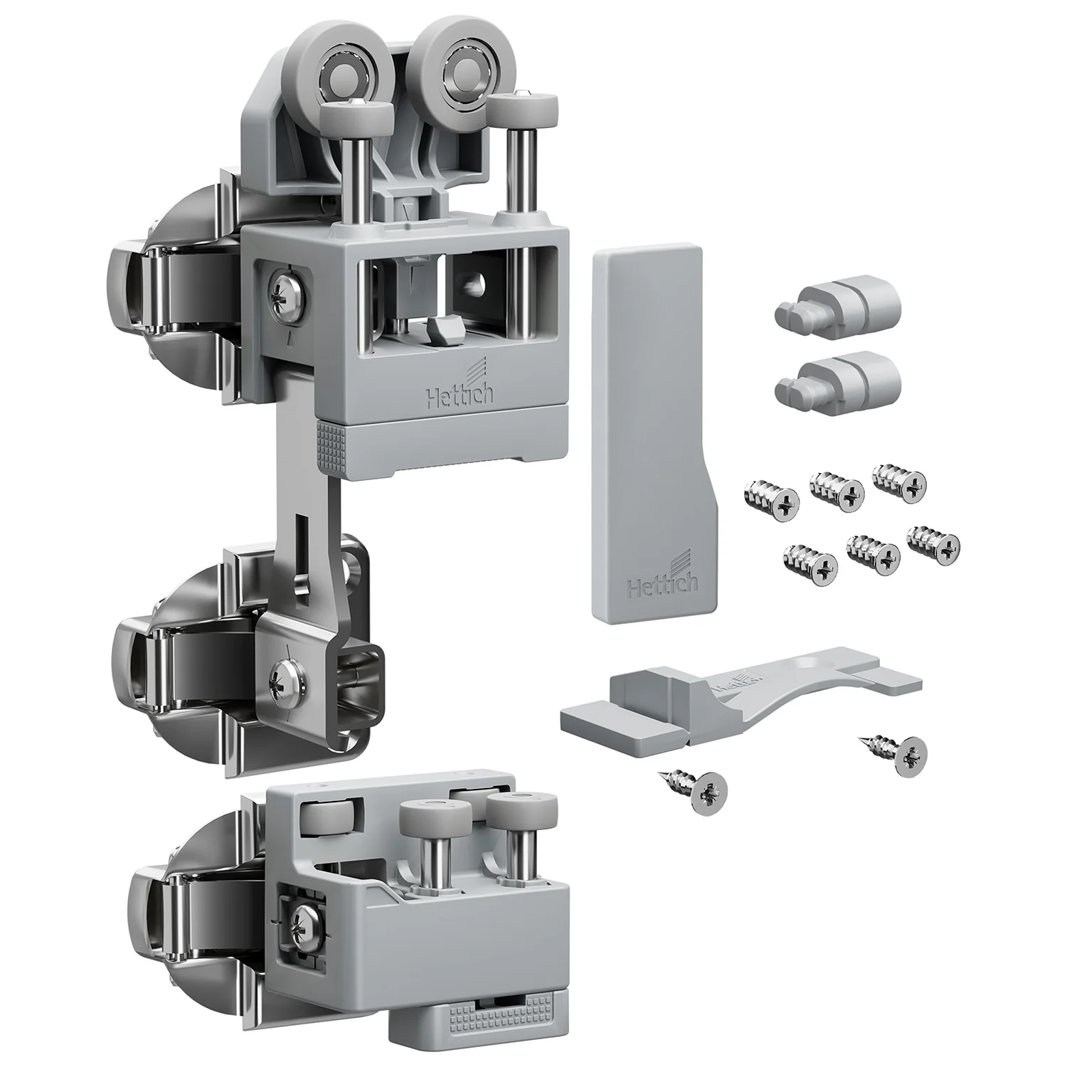 WingLine L, Set de herrajes pesado con guía inferior, 25 kg, Gris, a la izquierda, con cierre automático