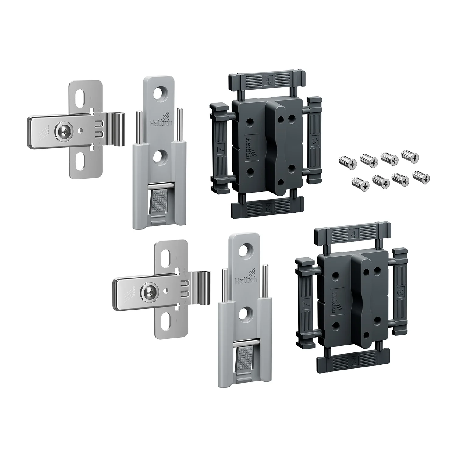 WingLine L, Set de bisagra central montaje rápido ajustable, Gris, 2 piezas