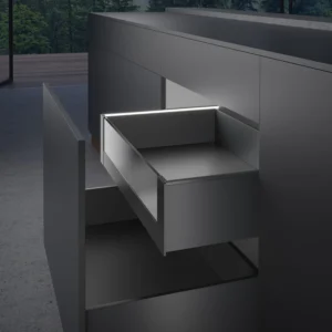 AvanTech YOU  Set conector para frente interior de diseño, Altura de sistema 187, plata, Para costado con Iluminación