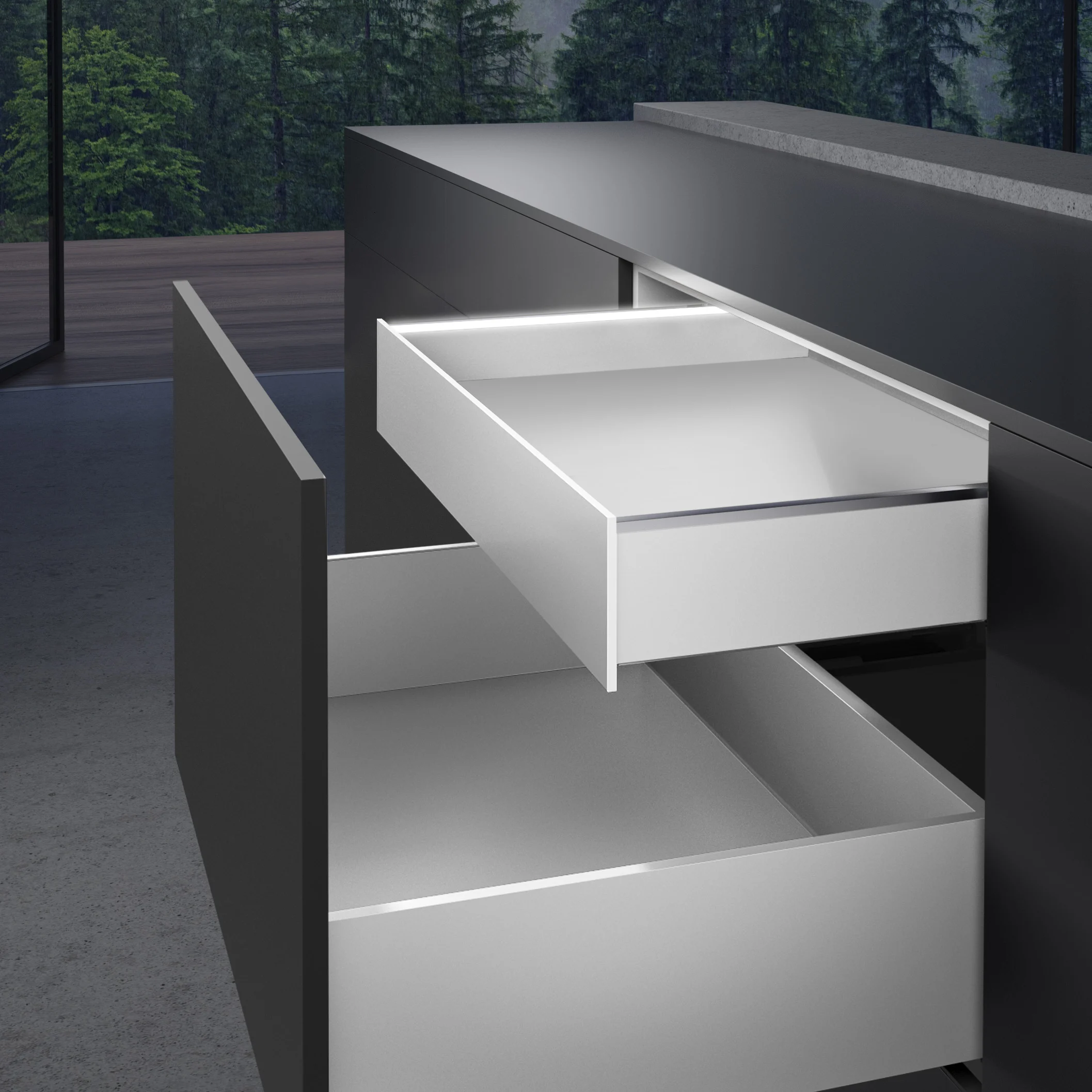 AvanTech YOU Set de conectores para frente interior para cortar a medida, Altura de sistema 101, Blanco, Para costado con Iluminación