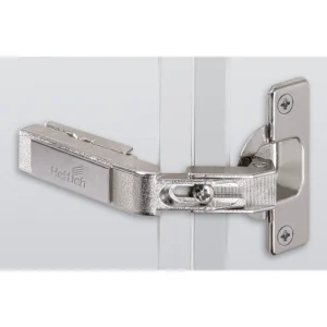 Bisagra recta Intermat para puertas plegables de armario de esquina sin cierre automático (Intermat 9930), Solapado, Ángulo de apertura 50° / 65°, esquema de taladros TH 52 x 5,5 mm, montaje directo (ø 10 x 11)