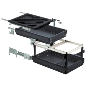 Set de cajonera con extracciones parciales y sobreextracciones, Profundidad de montaje (mín.) 530 mm, Negro