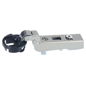 Bisagra superacodada para puerta de cristal Intermat (Intermat 9904), Arremetido, Ángulo de apertura 95°, esquema de taladros T1, montaje con tirafondos