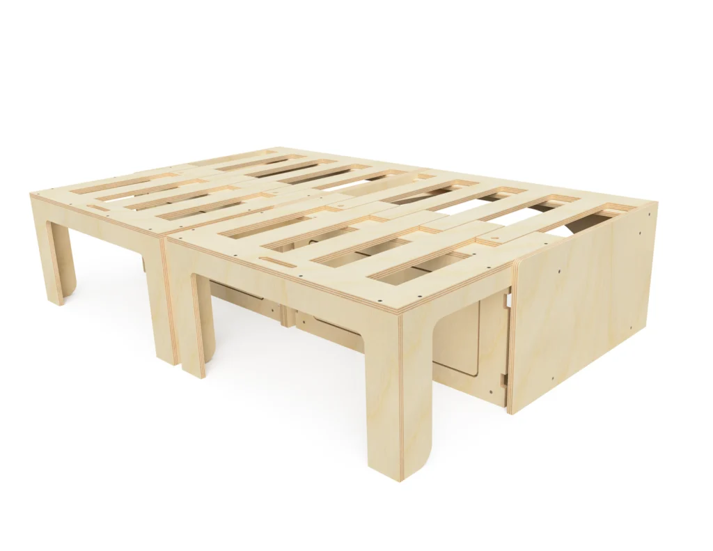 Cama plegable de contrachapado para furgoneta, con las piezas listas para ensamblar